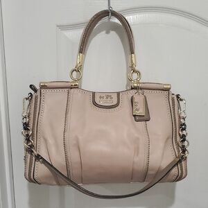 Coach Madison Pinnacle Carrie Satchel in Blush Leather And Zig-Zag Perforated
